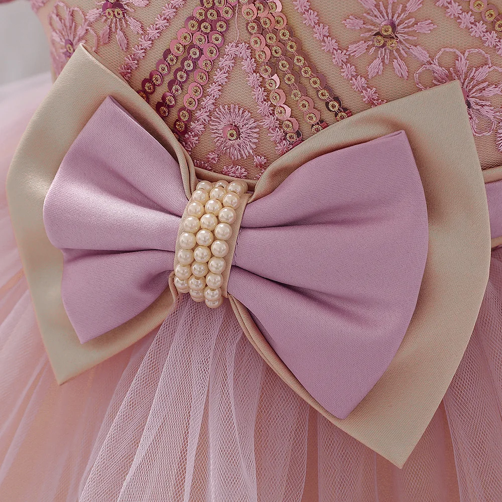 Платье принцессы для маленьких девочек красное розовое вечерние бантом и