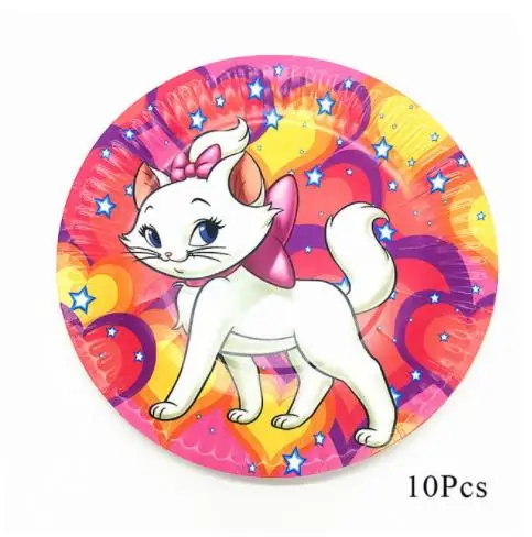 7inch plate 10pcs Зонт кошка Мэри одноразовая посуда мультфильм розовый Кот аристократы тема вечерние день рождения, детский душ чашки пластины украшения - Цвет: 7inch plate 10pcs