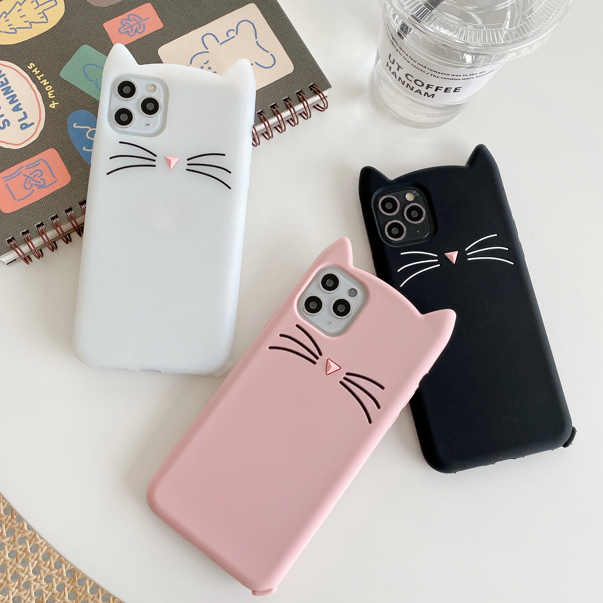 

Cute 3D Cartoon Beard Cat Silicone Soft Phone Case For iPhone 7 6 6S Plus X XS Soft Silicone Cover Back For iPhone 11 12 pro Max