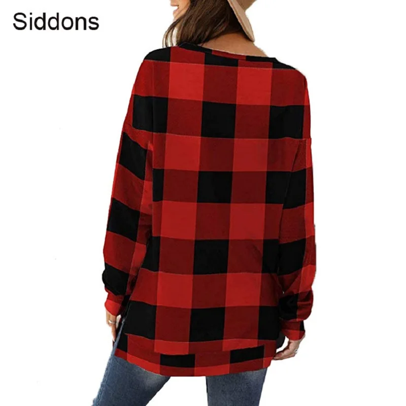 

Siddons Fashion Letter Plaid Print Raglan Long Sleeve Ladies T-shirt Top Streetwear Style New Clothing Women's Camisetas Tops