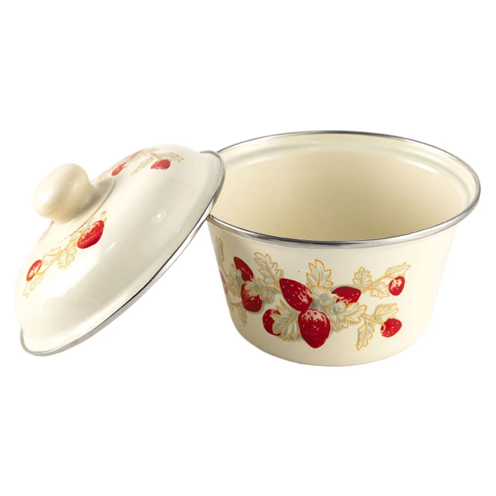 

1Pc Vintage Enamel Basin Retro Enamel Bowl Tureen Pot with Lid (Random Pattern)