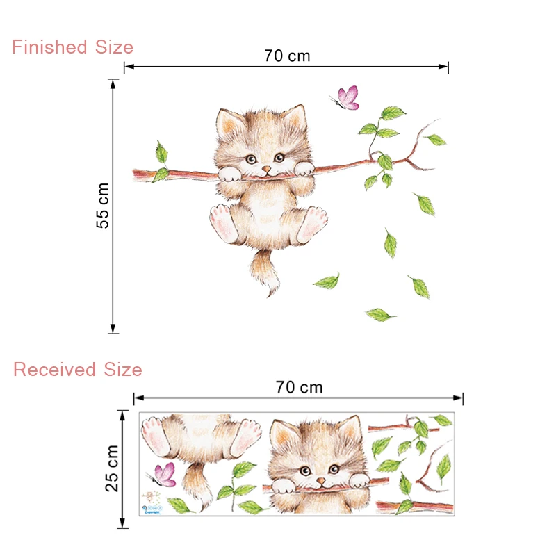 

Cute Cat Butterfly Tree Branch Wall Stickers for Kids Rooms Home Decoration Cartoon Animal Wall Decals Diy Posters Mural Art