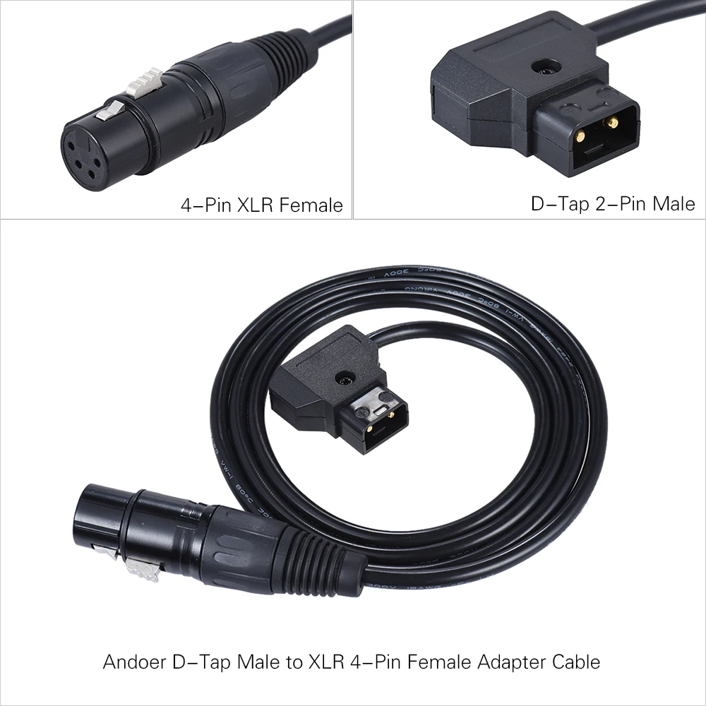 Andoer 100 см/3.3ft D Tap для XLR 4 контактный разъем адаптера Питание кабель Шнур v образного