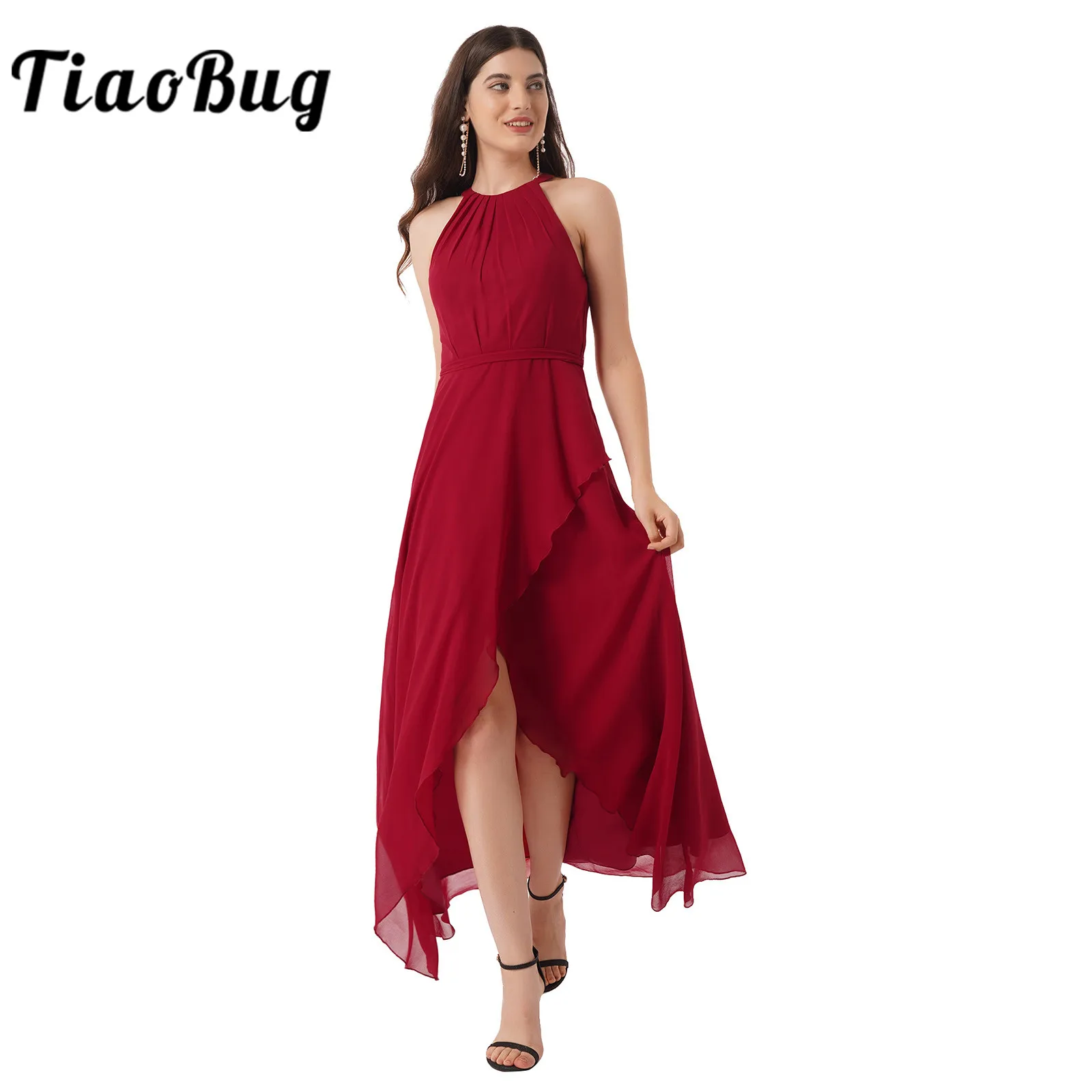 

Evening Dresses Woman Halter Neck Sleeveless Long Dress Sundress Wedding Party Dresses for Women Chiffon Maxi Dress Vestido Robe