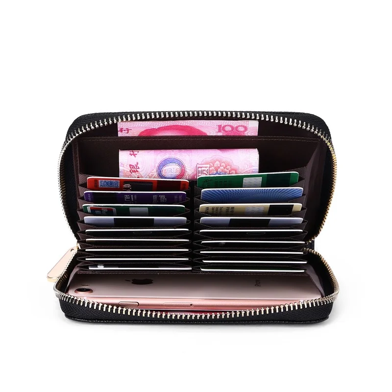 

Large Capacity Credit Card Holder Zipper Around Short RFID Protection Designer Id Card Coins Change Purse Men Wallet Phone Bag