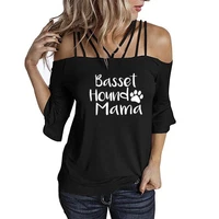 summer cotton women t shirt basset hound mama printed shoulder sling tee shirt women clothes mujer