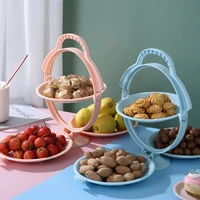 folding kitchen storage container double layer candy and fruit snack basket household plastic cake stand vegetable tray