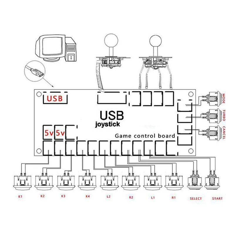 2 игрока аркадный джойстик DIY наборы USB энкодер для ПК игры аркадных игр частей MAME