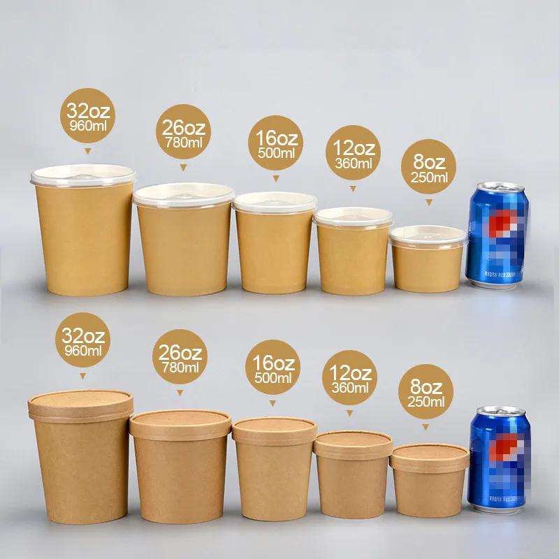 Миска одноразовая из крафтовой бумаги круглая миска для супа на вынос ведро каши