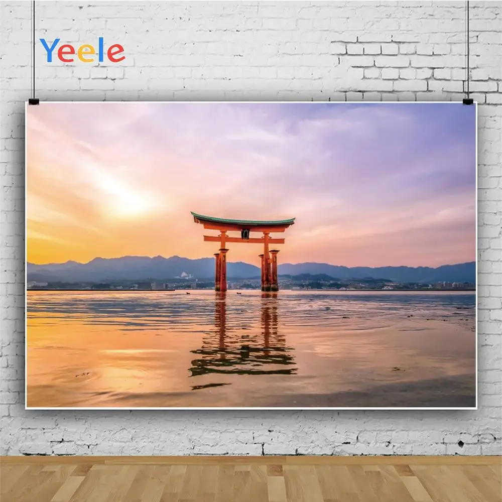 Yeele пейзаж портрет красный Torii морской Заход Солнца в городе фотографии фоны