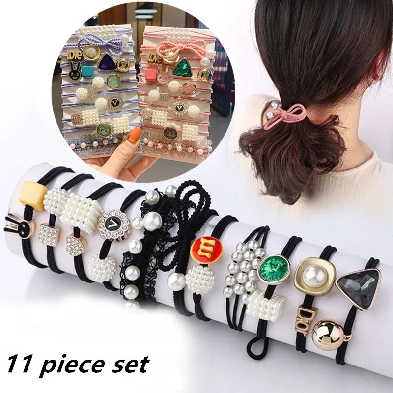 

3 Colors 11Pcs/set Girls Elastic Hair Tie Ponytail Holder Scrunchie Hair Ring Ropes Rubber Band Set Children's Hair Accessories