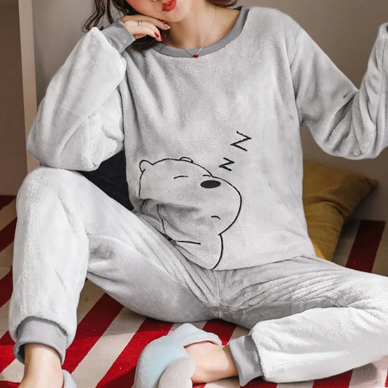 Новинка 2020 осенне зимние теплые фланелевые женские пижамные комплекты толстая