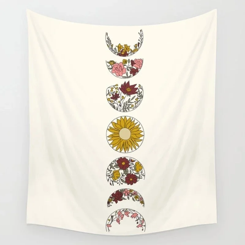 

Moon Phase Tapestry Wall Hanging Psychedelic Floral Wall Tapestry Mandala Wall Cloth Flower Tapestries Wall Carpet Beach Towel