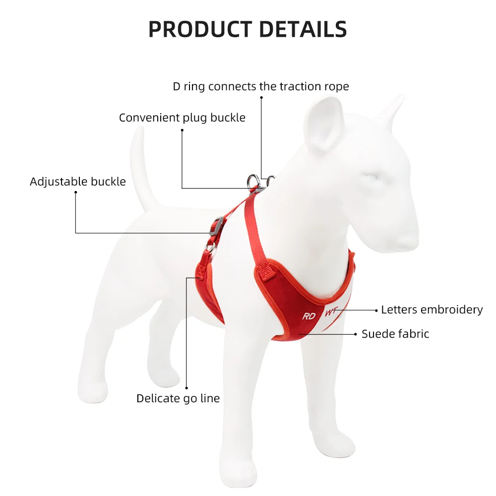 

Adjustable Dog Harness No Pull Reflective Suede Breathable Pet Harness Vest Leash Set For Puppy Medium Large Dogs Outing
