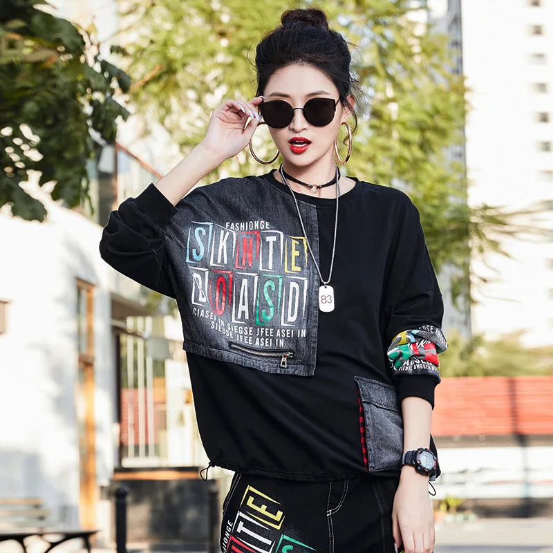 Max LuLu British Designer Spring Clothing Ladies Printed Vintage Tees Womens Denim Long Sleeve Tshirts Female Punk Style Tops | Женская