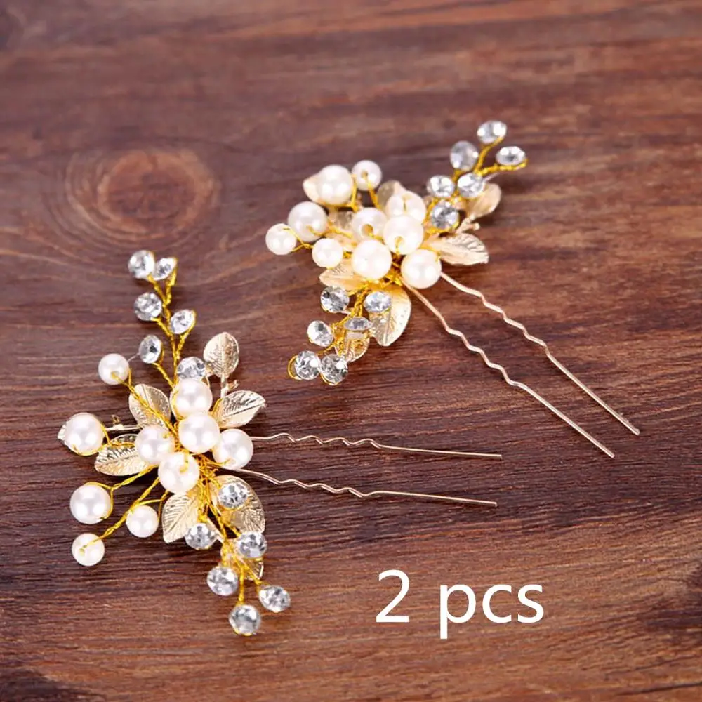 FORSEVEN золотого цвета со стразами и жемчугом Стразы шпильки листья для волос