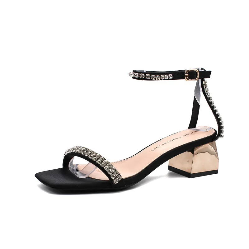 

2021 New Summer Sandals Professional High-End High Heels Ankle-Strap Stilettos Mid Heel Open Toe