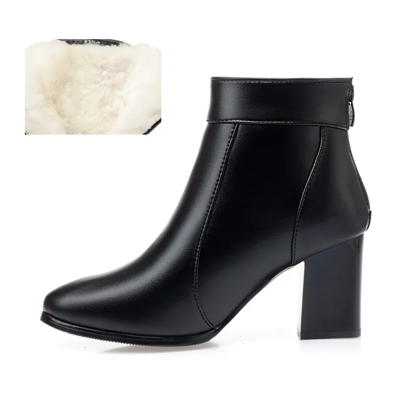 wool black AIYUQI женские ботильоны натуральной телячьей кожи Модные женские ботинки красного цвета с заостренным носком, со стразами на высоких каблуках зимние Свадебный ботинок - Цвет: wool black