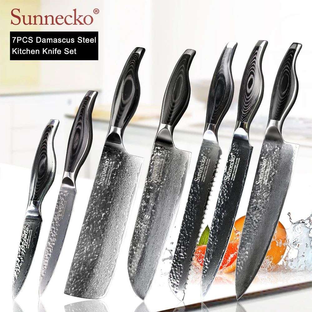 SUNNECKO дамасский универсальный нож для нарезки хлеба Santoku японский VG10 стальной