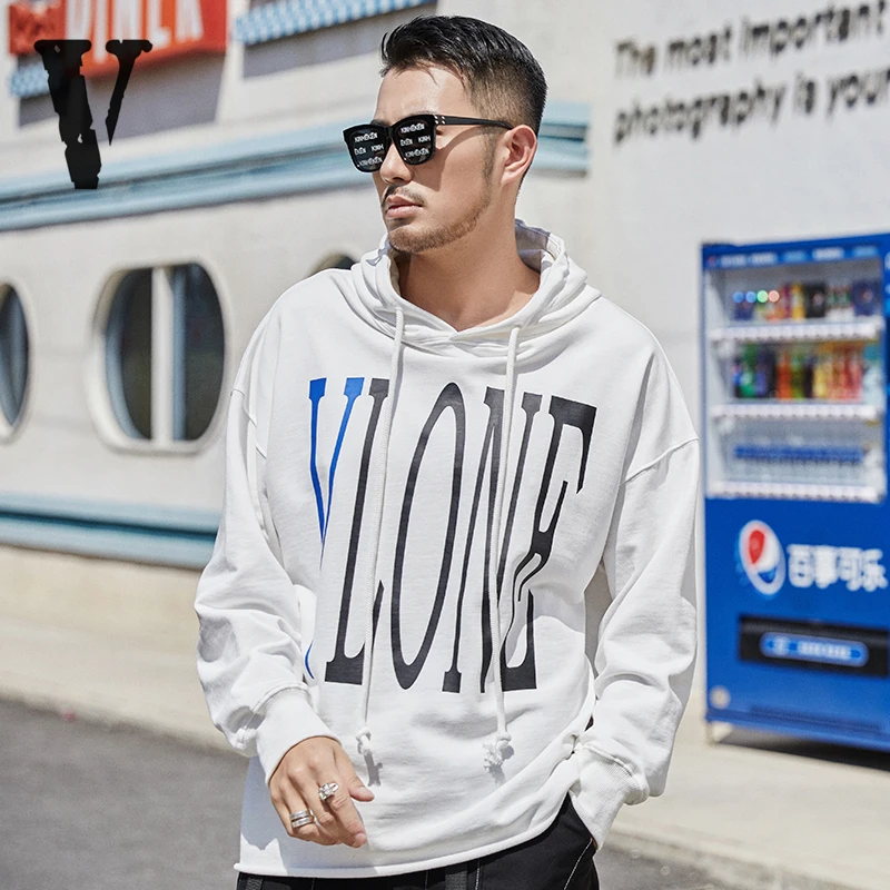 New VLONE Hoodies Sweatshirts Male White Snake Winding Blue Big V Loose Couple Hoodie Long Sleeve Women Street Trend