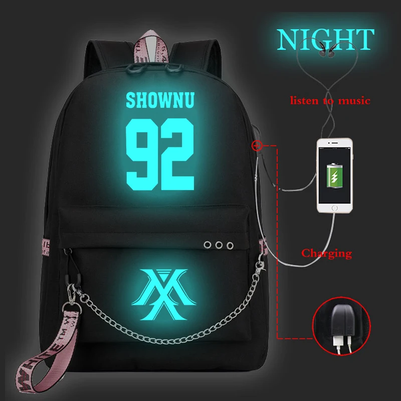 20 Mochila Feminina Kpop MONSTA X рюкзак женский рюкзак Usb зарядка школьные сумки для девочек-подростков светящийся дорожный рюкзак для ноутбука - Цвет: 20
