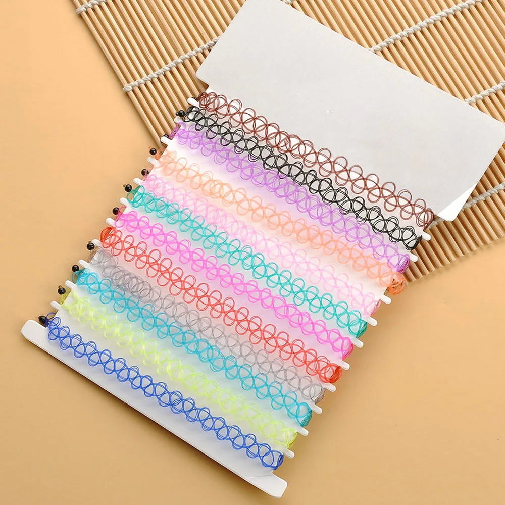 12 шт./лот модный стиль хиппи стрейч тату ожерелье чокер эластичная леска для