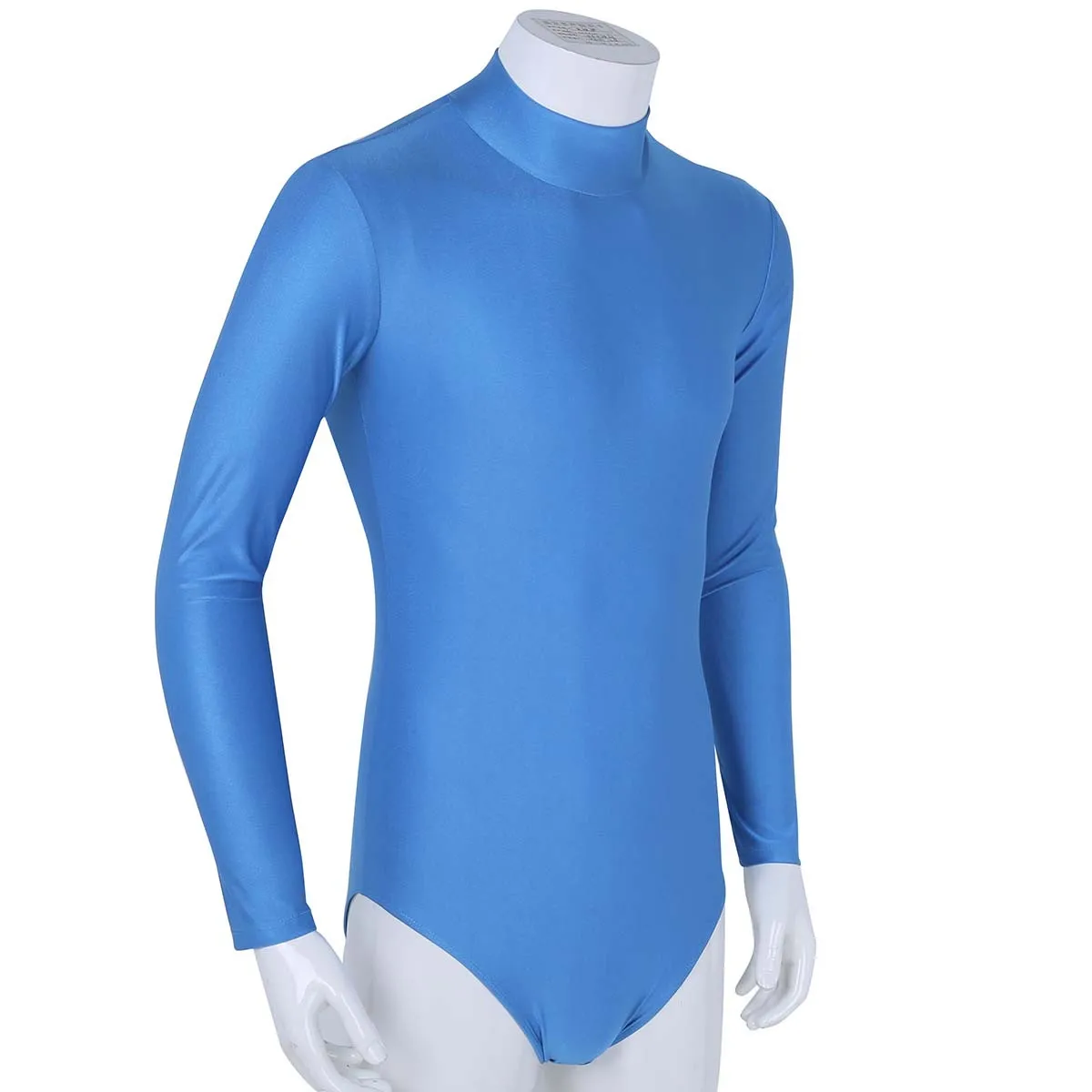 Mens One-piece Swimsuit Long Sleeve Stand Collar Stretch Solid Cosplay Costume Leotard Bodysuit Jumpsuit