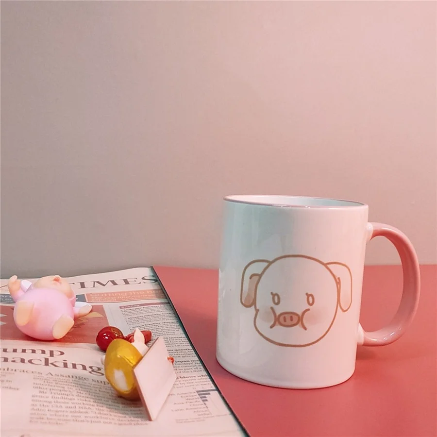 

Cartoon Cute Mug travel Coffee Breakfast White Ceramic Reusable Milk Mugs travel Smoothie Kubek Do Kawy Drinkware DL50MK