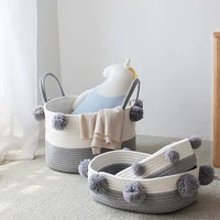 hand knitting nordic portable bedroom dirty clothes finishing bag clothing toy hair ball with handle storage basket
