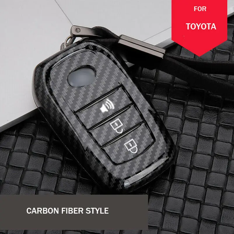 

Carbon Fiber Car Key Fob Case Cover Bag For Toyota Hilux HIGHLANDER Camry RAV4 FORTUNER LAND CRUISER RIEZ RAV4