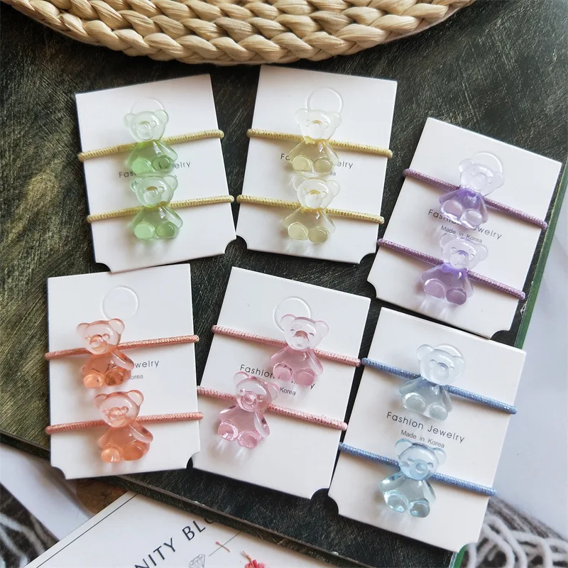

2PCS Cute Cartoon Transparent Bear Princess Headwear Kids Elastic Hair Bands Children Tie Ropes Girls Accessories Baby Headdress