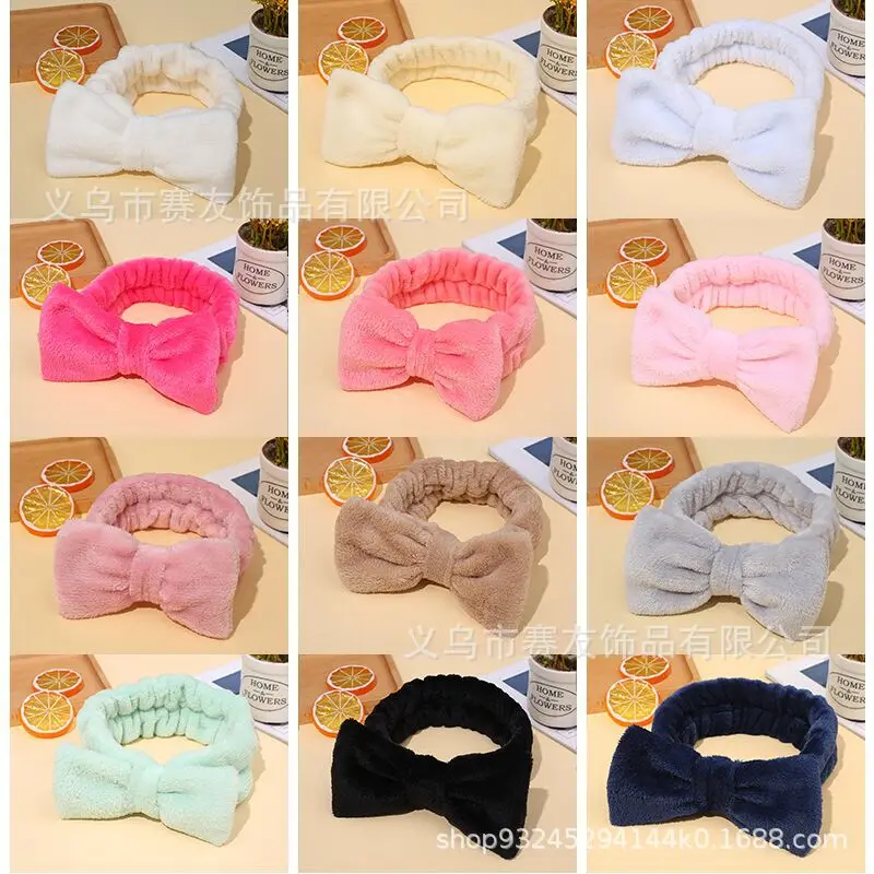 

Simple Wash Face Hair Holder Hairbands for Women Girls Soft Warm Coral Fleece Bow Headband Hair Bands Turban Hair Accessories