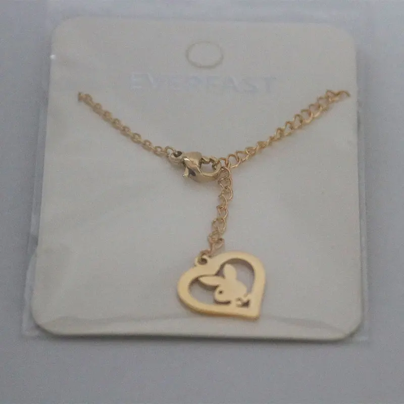 gold Anklet Подарок для нее-кролик в сердце браслет из нержавеющей стали браслеты для влюбленных пар женщин девушек модные украшения подарки на удачу - Окраска металла: gold Anklet