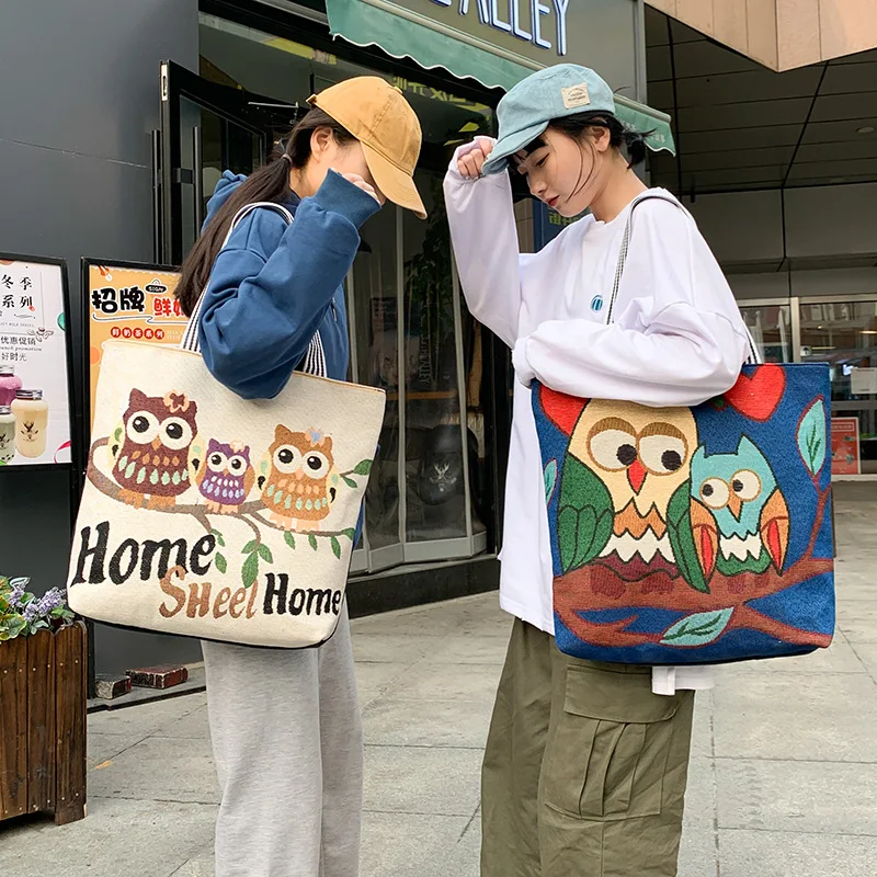 

Women's Large-Capacity Handbags Student Fashion Shoulder Bag Animal Print Shoppers Fashion All-Match Canvas Bag 2021 Female Bag