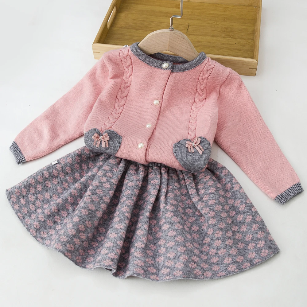 LZH 2022 Детские платья для девочек вязаный свитер с длинным рукавом комплект из 2