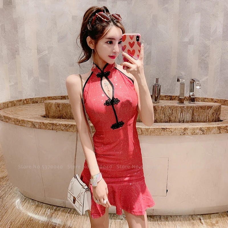 

Women Sexy Sleeveless Qipao Night Club Party Slim Bodycon Dress Chinese Cheongsam Retro Vintage Vestido Elegant Wedding Dresses