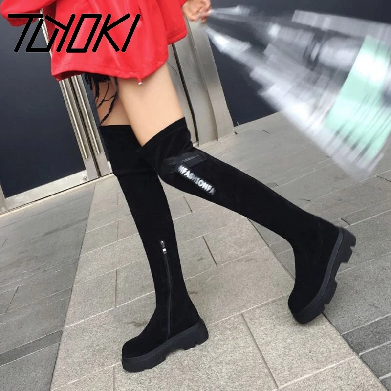 Tuyoki сексуальные женские сапоги ботфорты из натуральной кожи на платформе