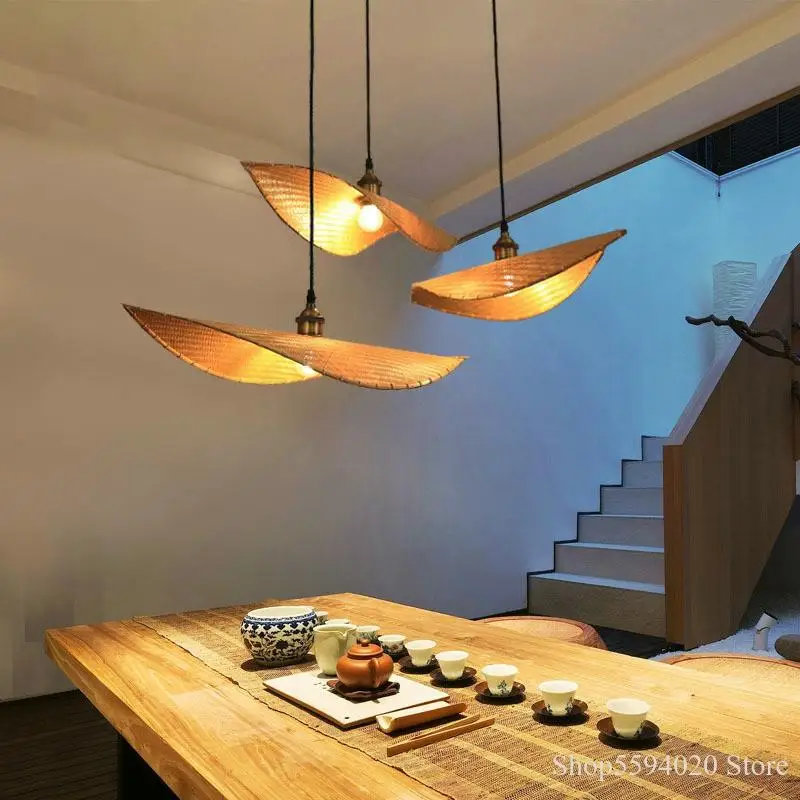 Бамбуковая вязаная Подвесная лампа новый китайский Ресторан Чайный домик