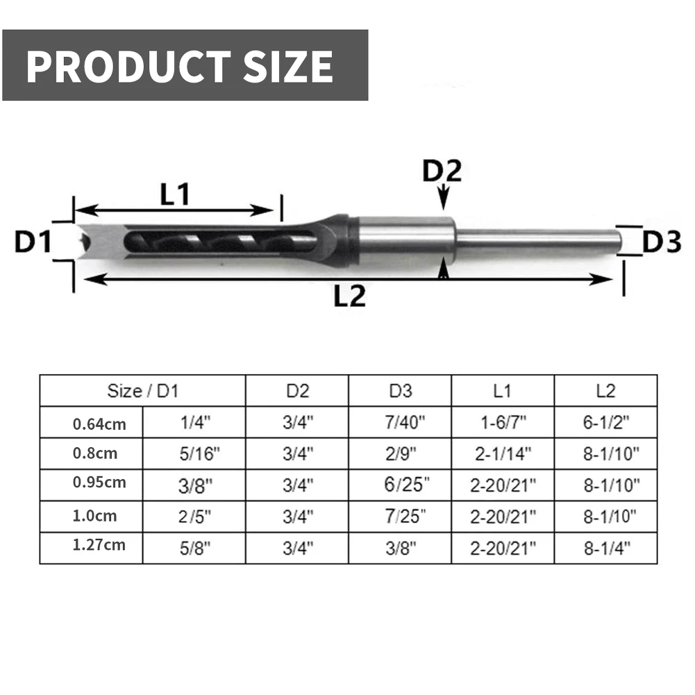 

5PCS HSS Twist Drill Bits Woodworking Drill Tools Kit Set Square Auger Mortising Chisel Drill Set Square Hole Extended Saw