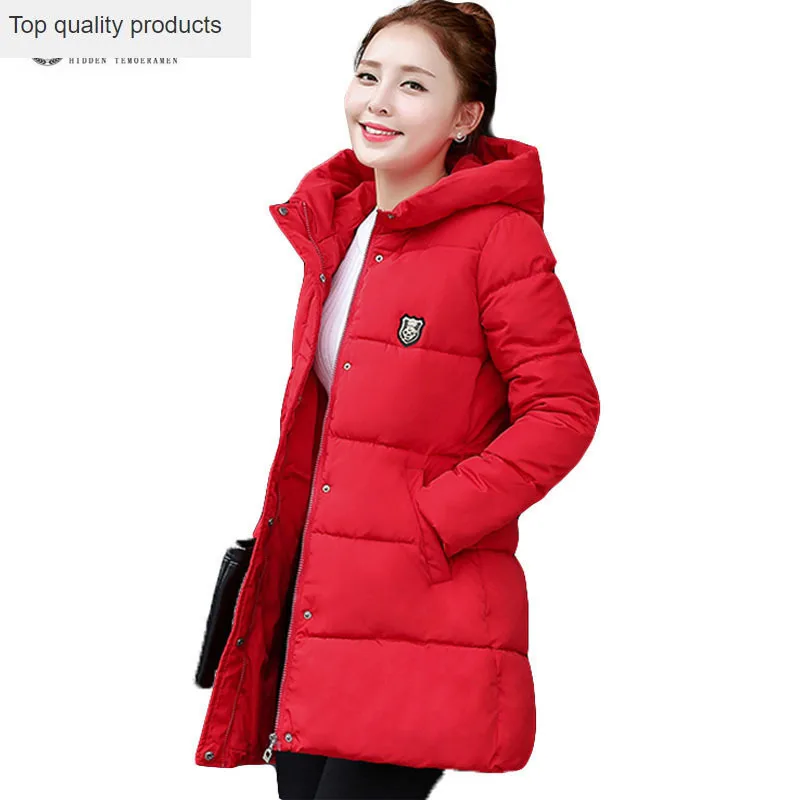 

2020 New Fashion Long Winter Jacket Women Slim Female Coat Thicken Parka Warm Cotton Clothing Red Clothing Hooded Student SS808