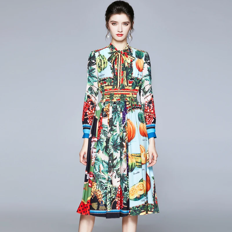 

JSXDHK 2021 Мода весна взлетно-посадочной полосы в винтажном стиле, элегантное платье для женщин с воротником-стойкой и галстуком-бабочкой Много...