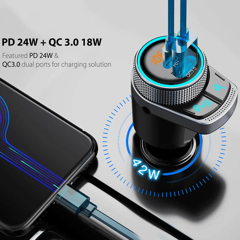 JaJaBor FM Transmitter Auto Scan USB QC3.0 PD Type C Fast Charging Car Charger Bluetooth 5.0 Handsfree Modulator | Автомобили и