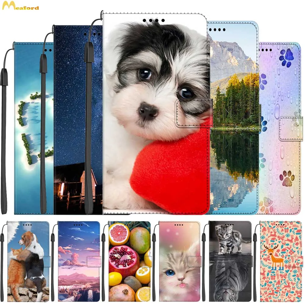 Кожаные чехлы для Xiaomi Redmi 13 Note 13R Роскошный кошелек с кошками флип-чехол Poco M6 4G