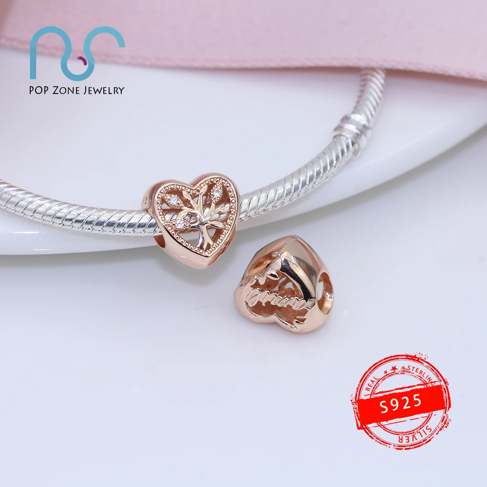 

Fit Original Pandora Charm Bracelets Openwork Family Tree Heart Charm 925 Sterling Silver Fine Beads DIY Fashion New Jewelry