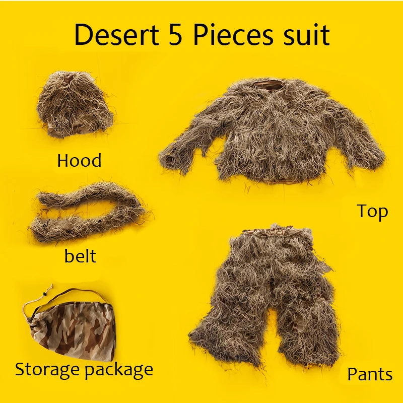 Военная камуфляжная охотничья одежда костюм Ghillie 5 шт. капюшон + ремень топ брюки