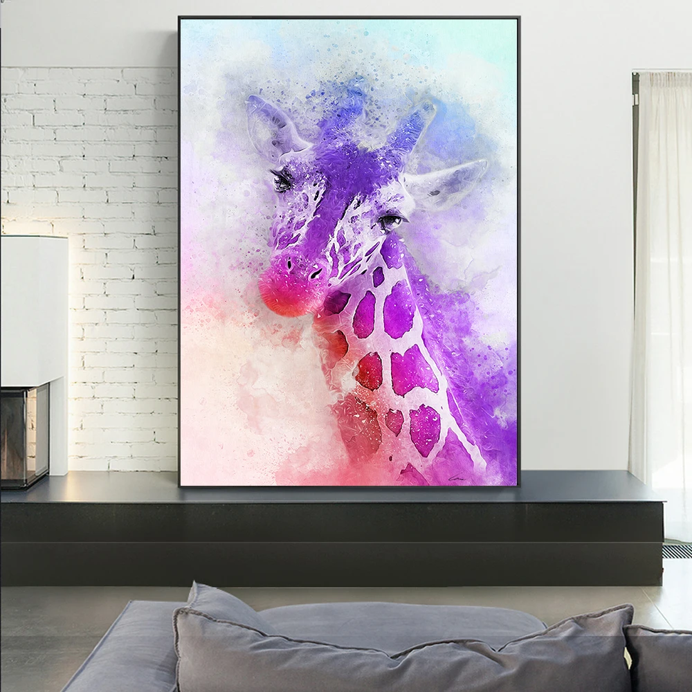 

Purple Giraffe Children Poster Animal Wall Art Canvas Nursery Purple Giraffe Painting Nordic Kid Baby Room Decoration Picture