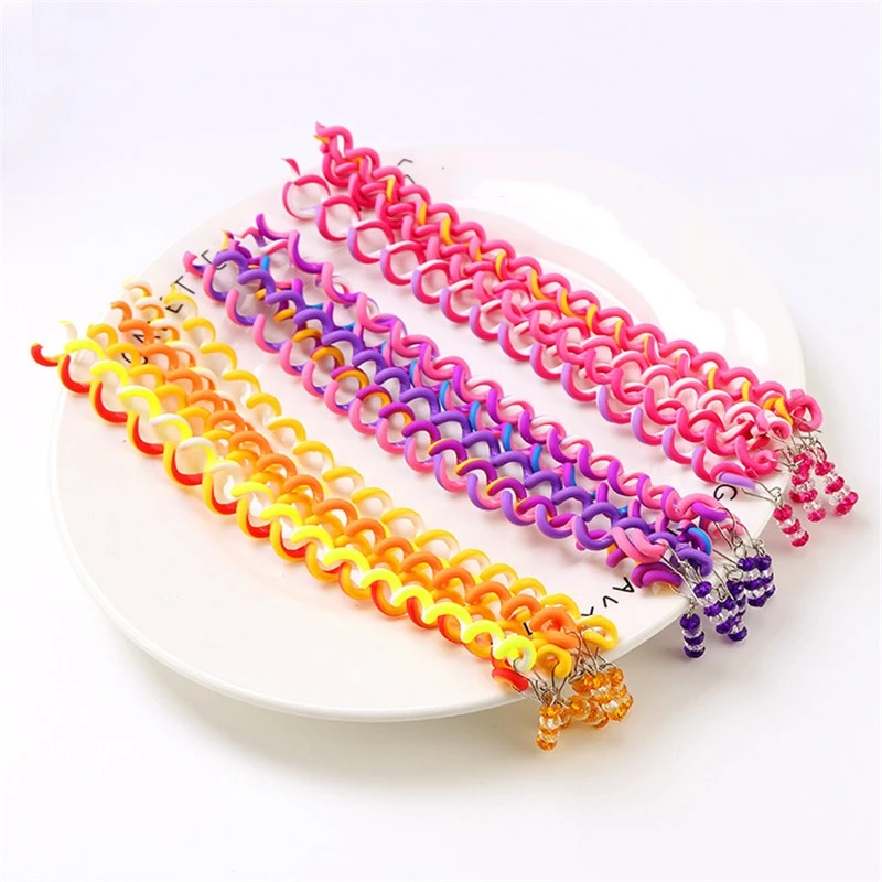 6pcs/lot Rainbow Color Cute Girls Hair Band Headband Crystal Long Elastic Bands Headwear Accessories Random | Детская одежда и
