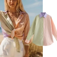 maxdutti long sleeve blusas 2022 high street vintage patchwork plaid casual shirt women blouse new spring blouse women and tops