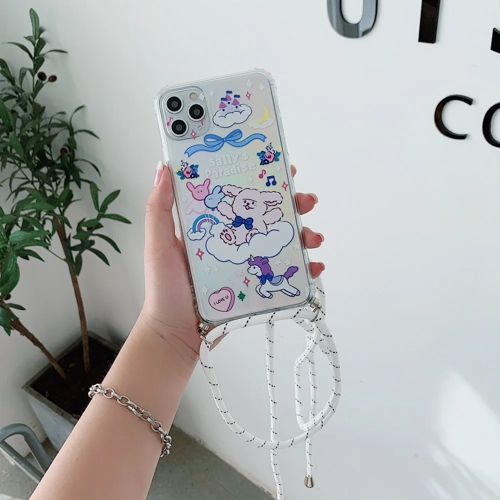 

Cartoon rabbit mobile phone case for iPhone 11 xr xsmax x xs 8 7plus 11promax case Travel tag with rope mobile phone case