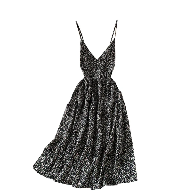 

2021 Summer New Product Age Reduction Seaside Holiday Halter Strap Vestidos Female Chiffon Floral Midi Dress C872